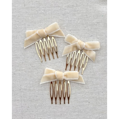 Pack 3 peinas lazo terciopelo beige