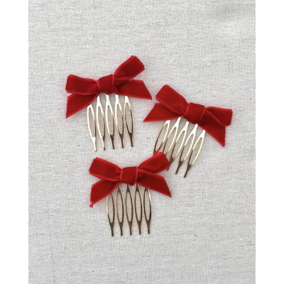 Pack 3 peinas lazo terciopelo rojo