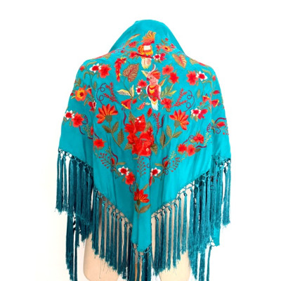 Mantoncillo Patio turquesa con coral