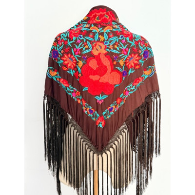 Mantoncillo Triana marrón con rojo