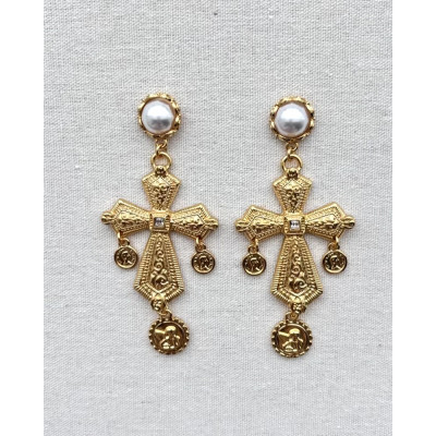 Pendientes Cruz perla